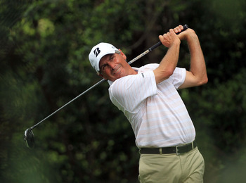 AUGUSTA, GA - APRIL 09:  Fred Couples watches his tee shot on the second hole during the third round of the 2011 Masters Tournament at Augusta National Golf Club on April 9, 2011 in Augusta, Georgia.  (Photo by David Cannon/Getty Images)