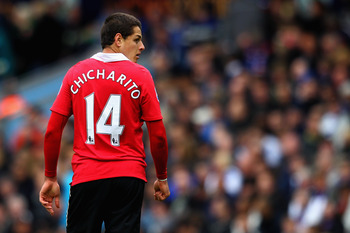 BLACKBURN, ENGLAND - MAY 14:  Javier Hernandez of Manchester United looks on during the Barclays Premier League match between Blackburn Rovers and Manchester United at Ewood park on May 14, 2011 in Blackburn, England.  (Photo by Dean Mouhtaropoulos/Getty 