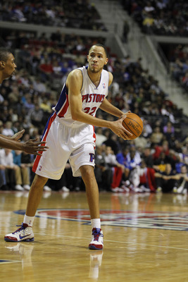 AUBURN HILLS, MI - FEBRUARY 11:  Tayshaun Prince #22 of the Detroit Pistons llooks to pass while playing the Miami Heat at The Palace of Auburn Hills on February 11, 2011 in Auburn Hills, Michigan. Miami won the game 106-92.  (Photo by Gregory Shamus/Gett