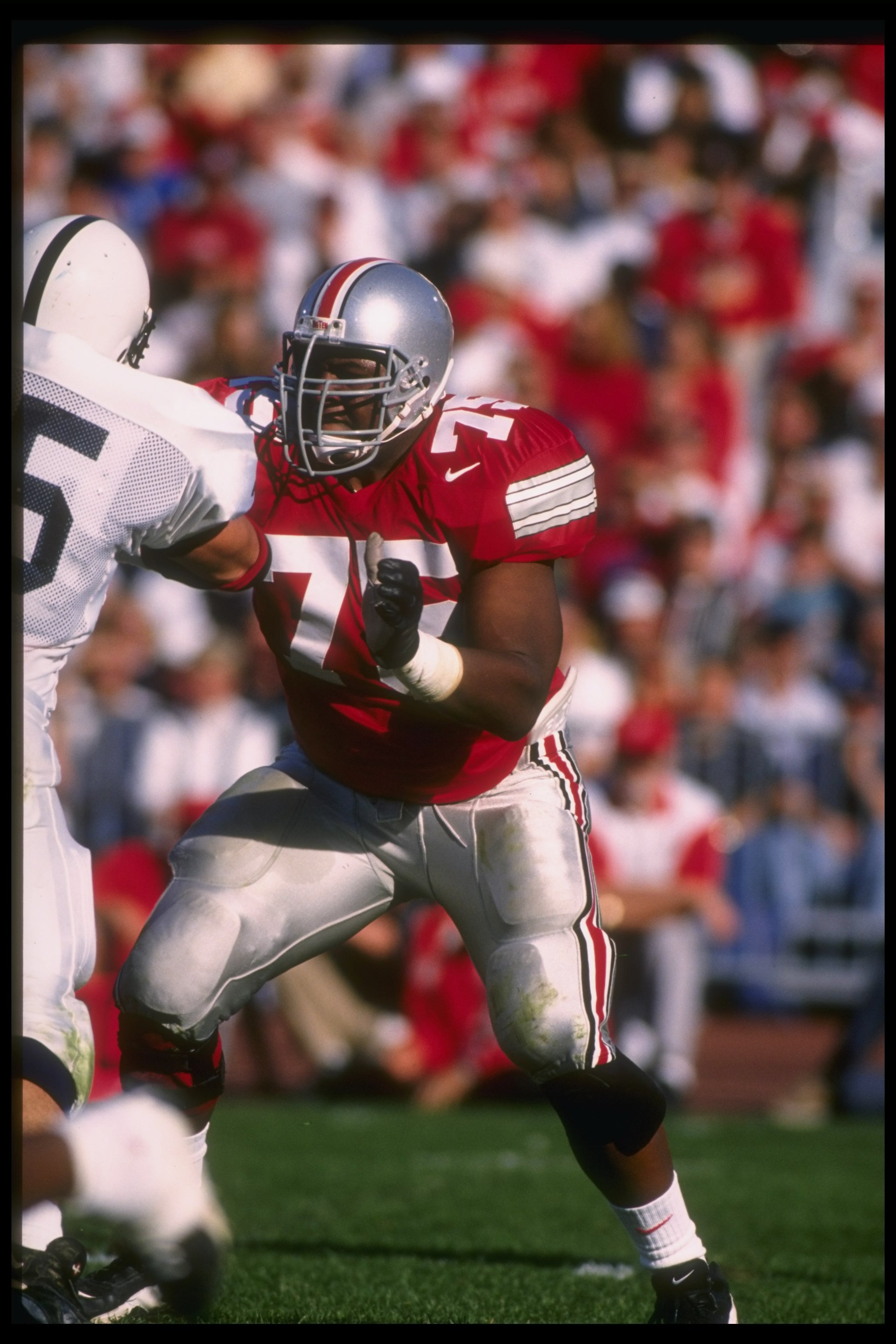 5 Oct 1996: Offensive tackle Orlando Pace of the Ohio State Buckeyes works against the Penn State Nittany Lions during a game at Ohio Stadium in Columbus, Ohio. Ohio State won the game, 38-7. Mandatory Credit: Jonathan Daniel /Allsport