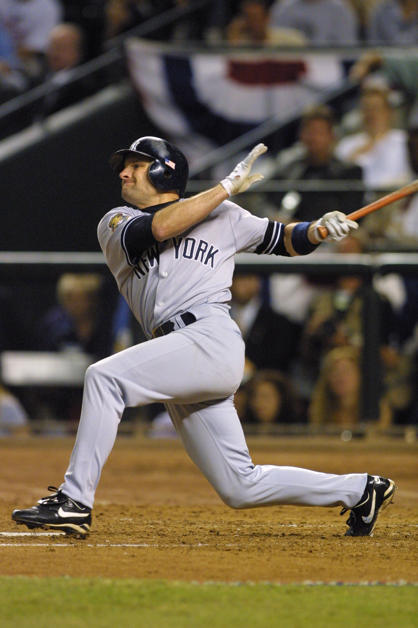 28 Oct 2001: Chuck Knoblauch #11 of the New York Yankees swings at a pitch during game 2 of the World Series against the Arizona Diamondbacks at Bank One Ballpark in Phoenix, Arizona. The Diamondbacks win, 4-0 over the Yankees. DIGITAL IMAGE Mandatory Cre