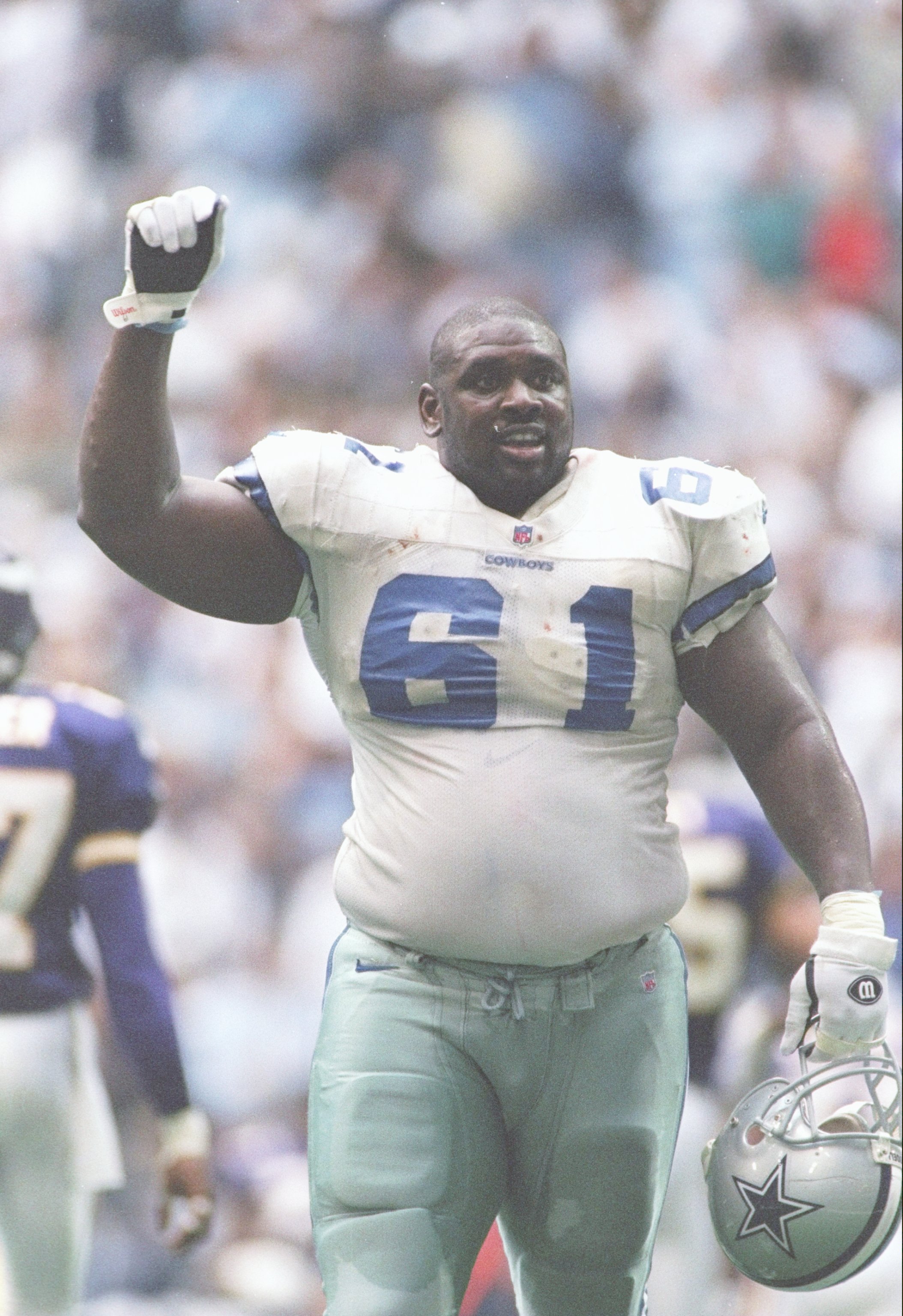 28 Dec 1996:  Offensive lineman Nate Newton of the Dallas Cowboys celebrates during a playoff game against the Minnesota Vikings at Texas Stadium in Irving, Texas.  The Cowboys won the game, 40-15. Mandatory Credit: Brian Bahr  /Allsport