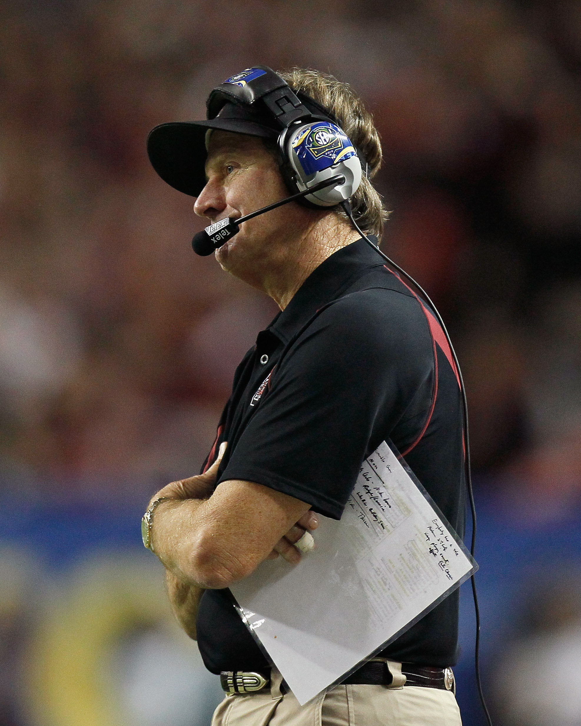 ATLANTA, GA - DECEMBER 04:  Head coach Steve Spurrier of the South Carolina Gamecocks looks on against the Auburn Tigers during the 2010 SEC Championship at Georgia Dome on December 4, 2010 in Atlanta, Georgia.  (Photo by Kevin C. Cox/Getty Images)
