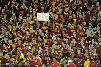 LOS ANGELES, CA - OCTOBER 30:  USC Trojans fans during the game against the Oregon Ducks at Los Angeles Memorial Coliseum on October 30, 2010 in Los Angeles, California.  (Photo by Harry How/Getty Images)