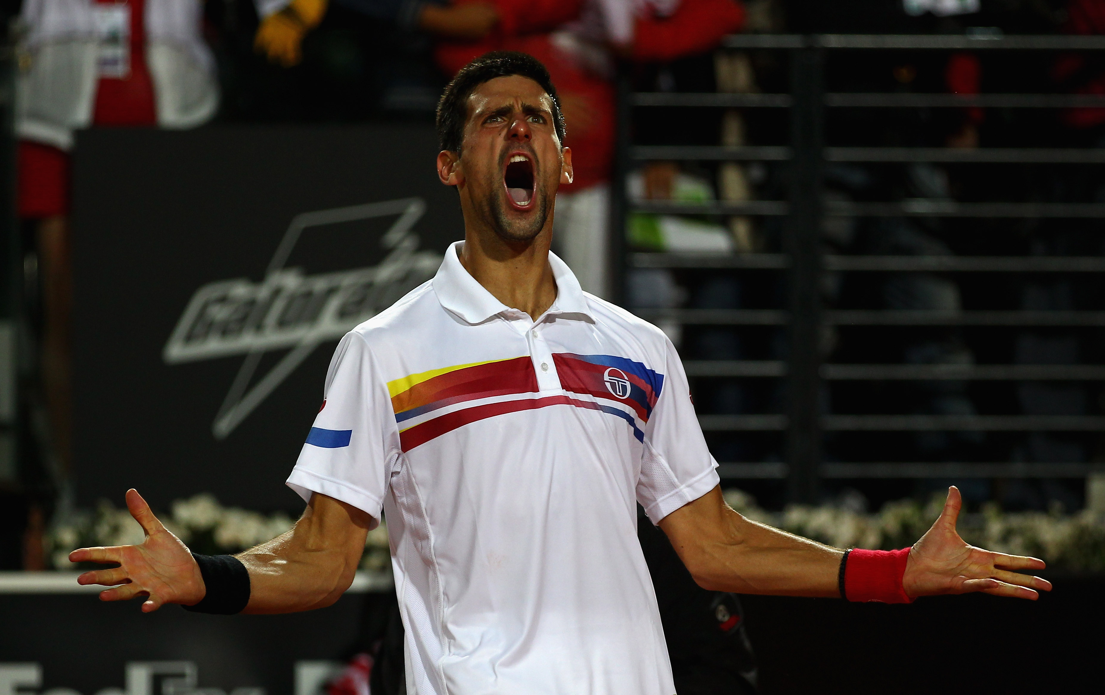 ROME, ITALY - MAY 15:  Novak Djokovic of Serbia celebrates after victory in the final against Rafael Nadal of Spain during day eight of the Internazoinali BNL D'Italia at the Foro Italico Tennis Centre on May 15, 2011 in Rome, Italy.  (Photo by Clive Brun