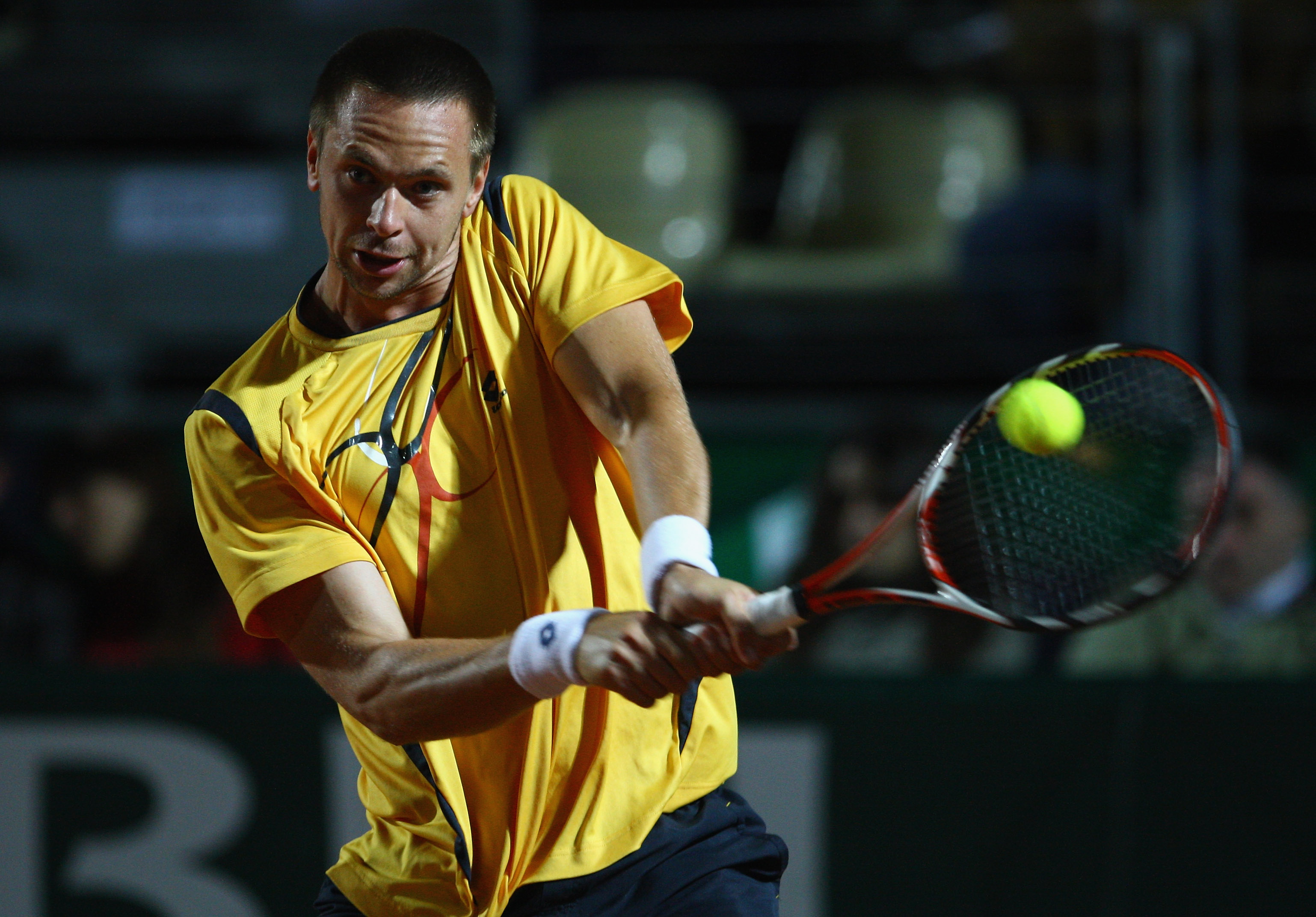 ROME - APRIL 30: Robin Soderling of Sweden in action in his match against Rafael Nadal of Spain during day four of the Foro Italico Tennis Masters on April 30, 2009 in Rome, Italy. (Photo by Julian Finney/Getty Images)