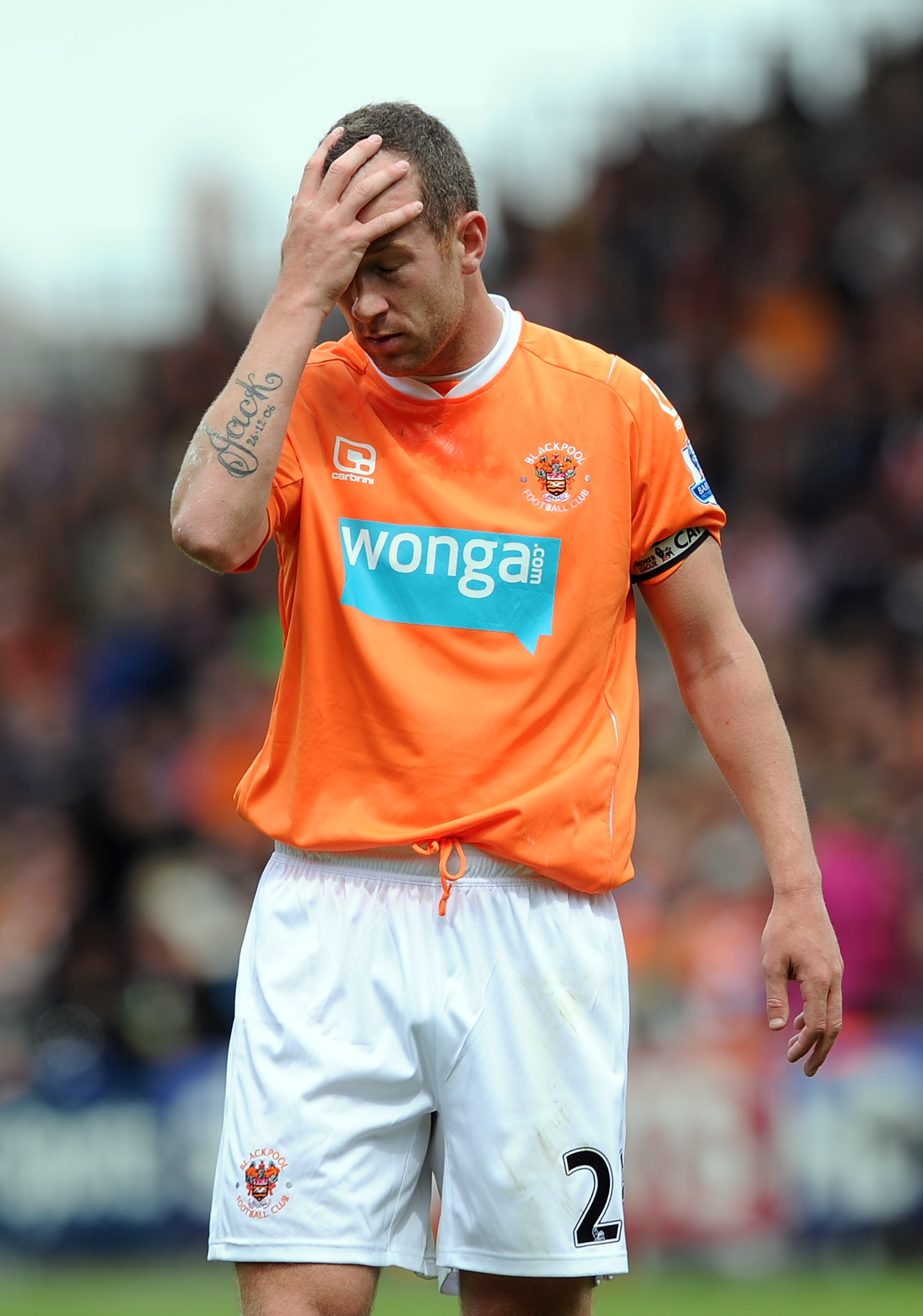 BLACKPOOL, ENGLAND - MAY 14:  Charlie Adam of Blackpool reacts during the Barclays Premier League match between Blackpool and Bolton Wanderers at Bloomfield Road on May 14, 2011 in Blackpool, England.  (Photo by Chris Brunskill/Getty Images)