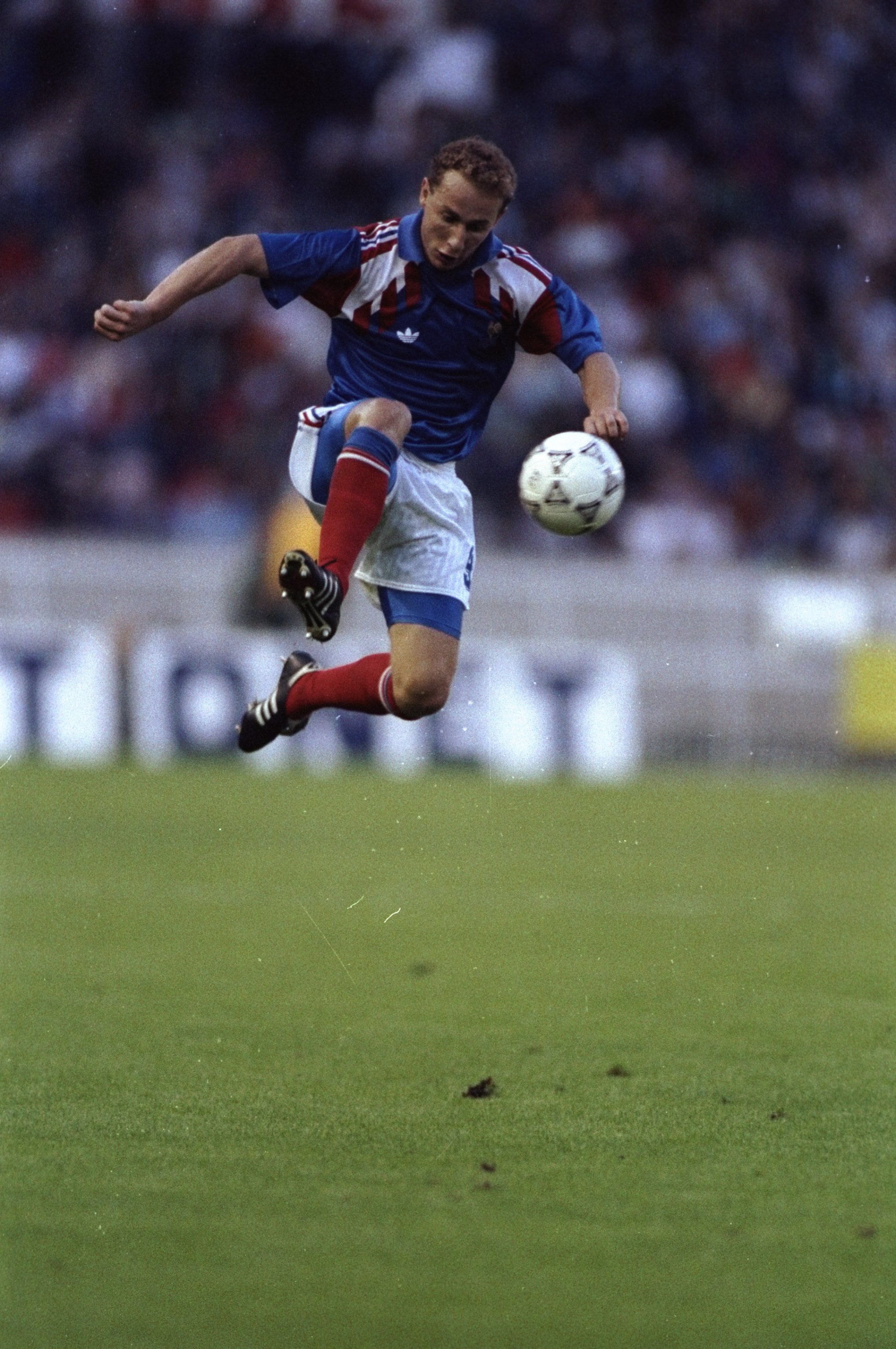 Aug 1990:  Jean Pierre Papin of France in action during a match against Poland in France. The match ended in a 0-0 draw. \ Mandatory Credit: Simon  Bruty/Allsport