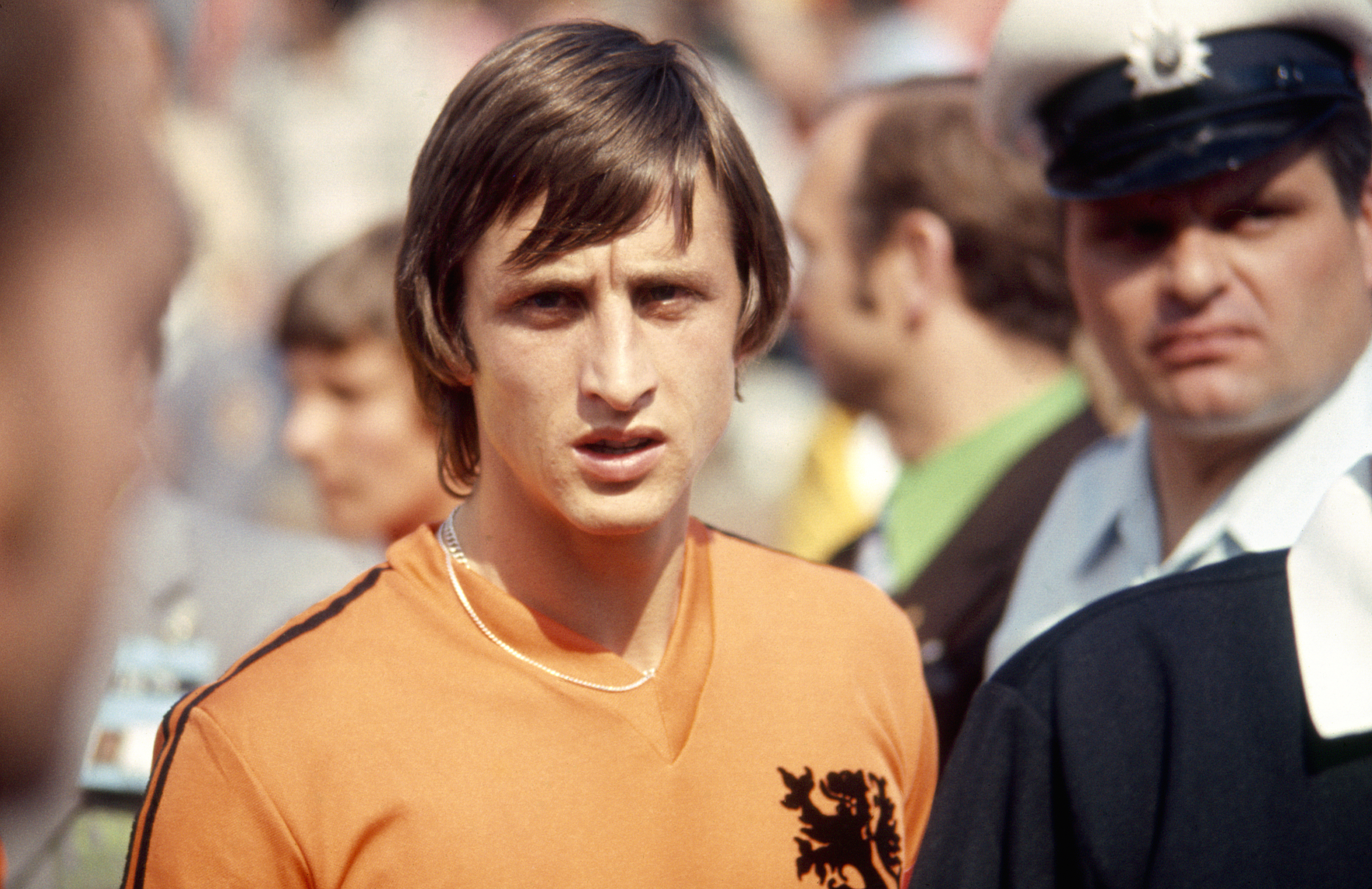 Dutch footballer Johan Cruyff at the World Cup football competition in West Germany, June-July 1974.  (Photo by Getty Images)