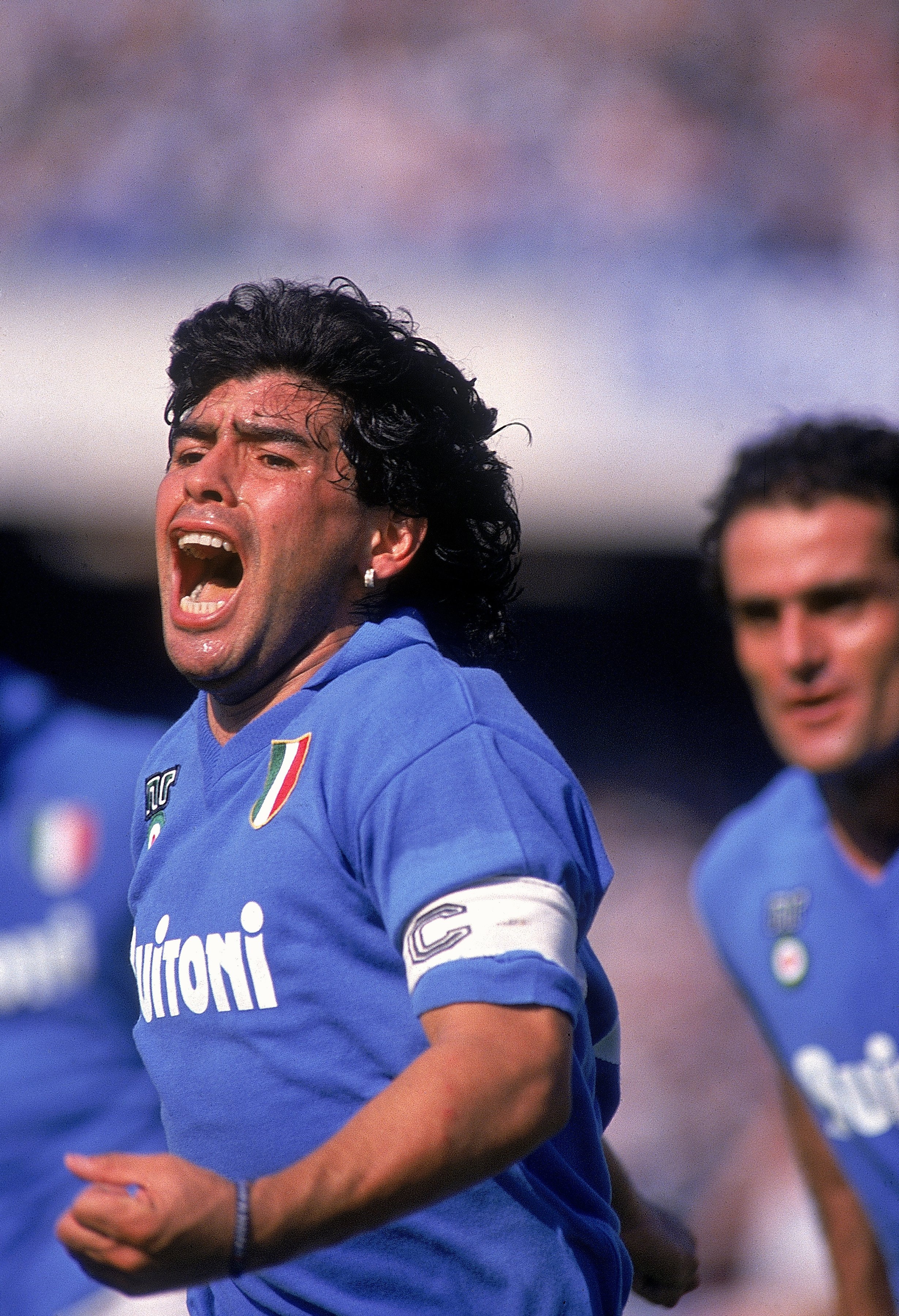 May 1988: Diego Maradona of Napoli celebrates a goal during an Italian Serie A match against AC Milan at the San Paolo Stadium in Naples, Italy. Milan won the match 3-2. \ Mandatory Credit: Dave Cannon /Allsport