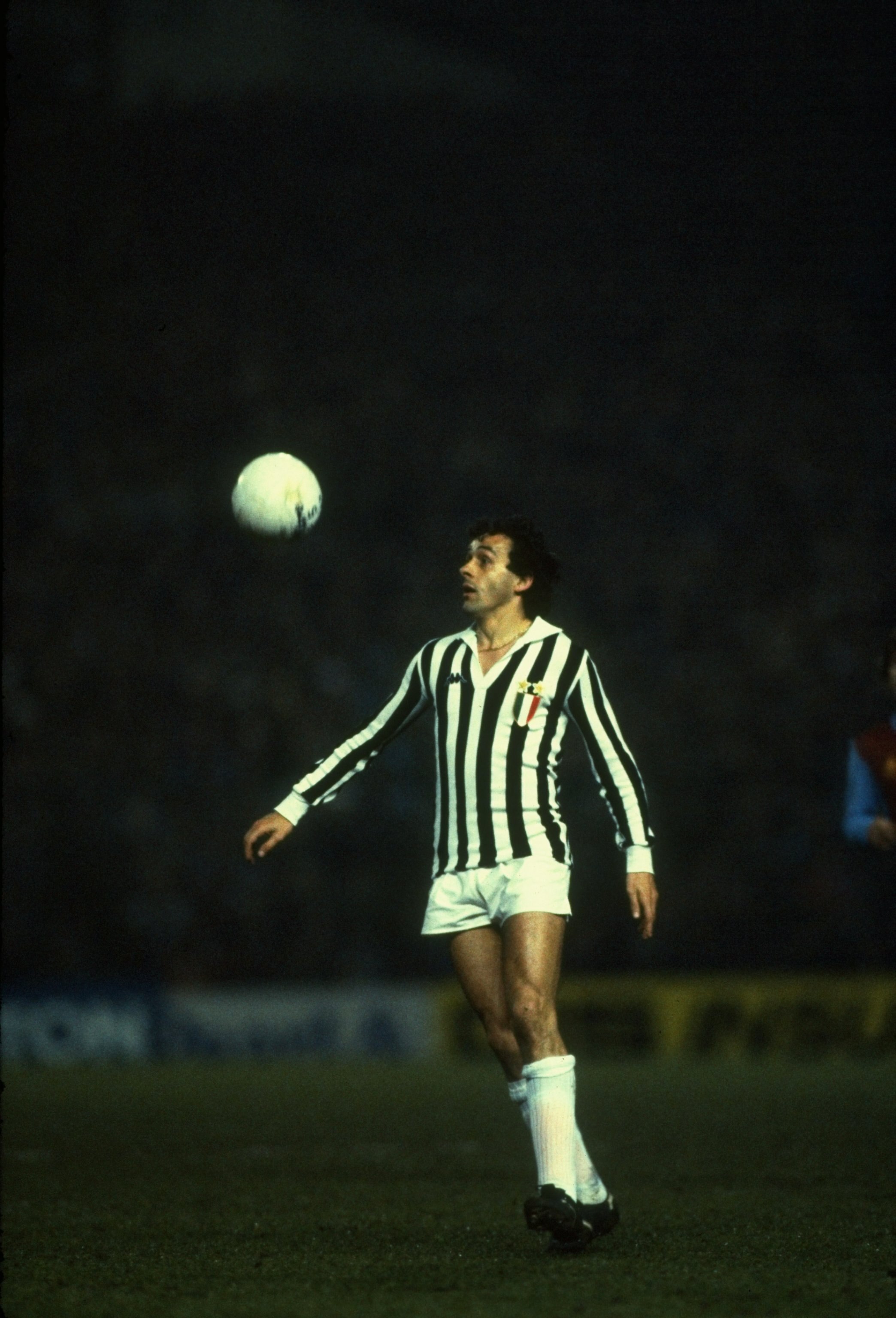2 March 1983: Michel Platini of Juventus in action during the European Cup quarter-final against Aston Villa at Villa Park in Birmingham, England. Juventus won the match 2-1. \ Mandatory Credit: David Cannon/Allsport