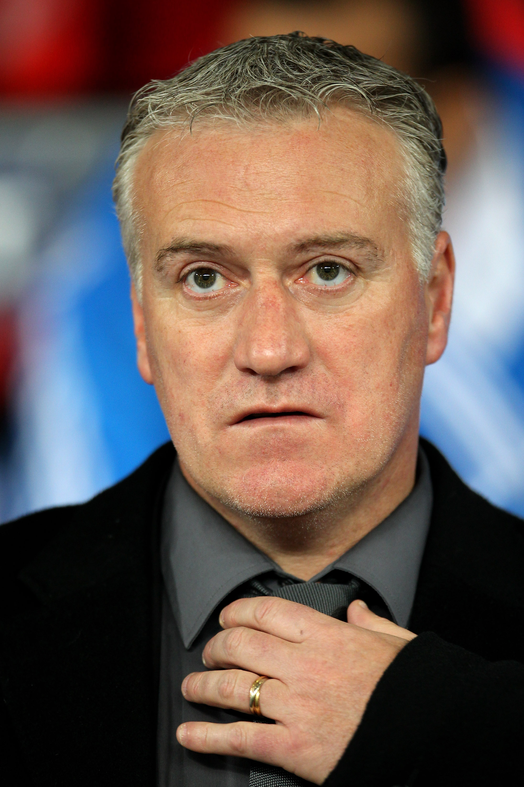 MANCHESTER, ENGLAND - MARCH 15:  Didier Deschamps coach of Marseille looks on ahead of the UEFA Champions League round of 16 second leg match between Manchester United and Marseille at Old Trafford on March 15, 2011 in Manchester, England.  (Photo by Alex
