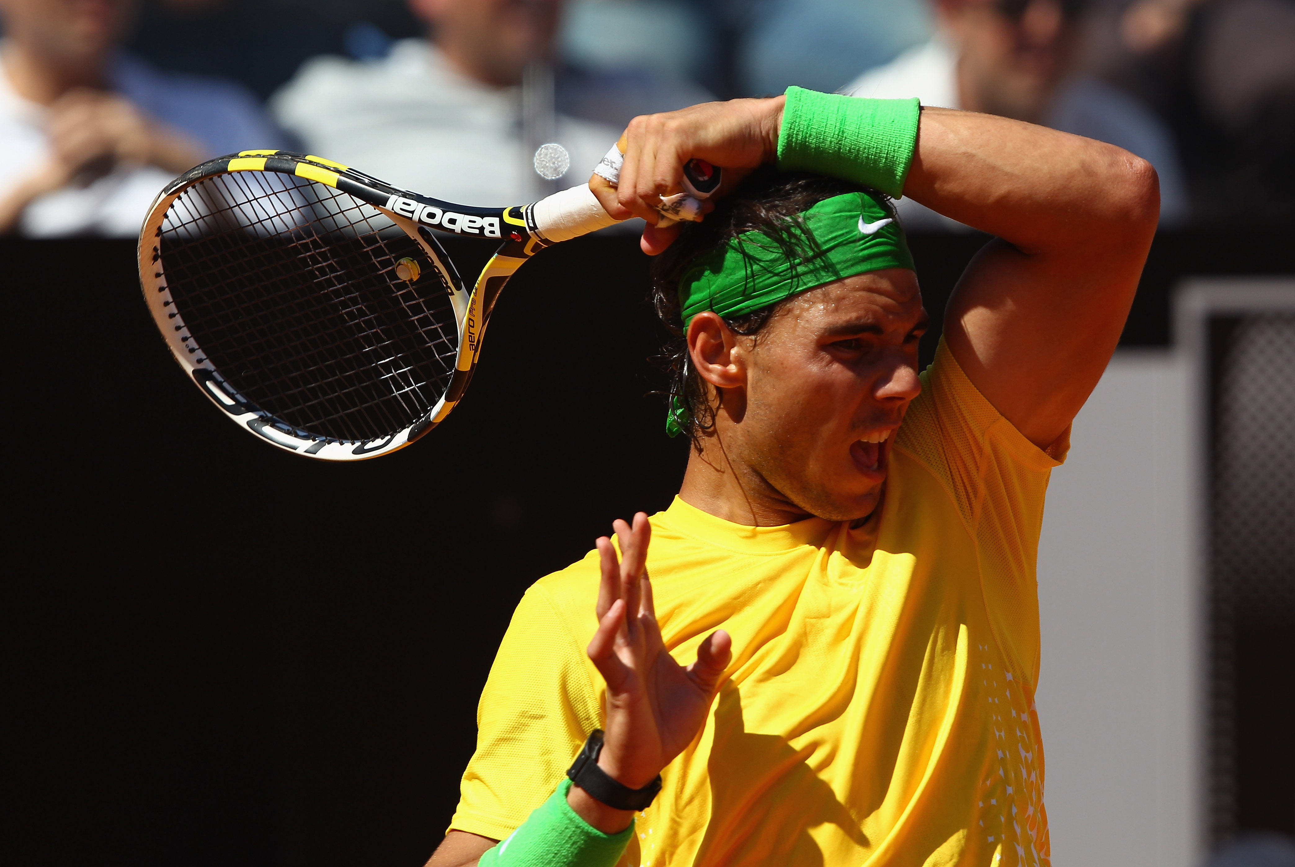 ROME, ITALY - MAY 14:  Rafael Nadal of Spain in action during his semi final match against Richard Gasquet of France during day seven of the Internazoinali BNL D'Italia at the Foro Italico Tennis Centre  on May 14, 2011 in Rome, Italy.  (Photo by Clive Br