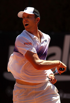 ROME, ITALY - MAY 10:  Sam Querrey of USA in action during his first round match against Kevin Anderson of South Africa during day three of the Internazionali BNL d'Italia at the Foro Italico Tennis Centre on May 10, 2011 in Rome, Italy.  (Photo by Alex L