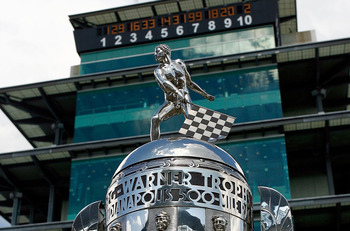 INDIANAPOLIS - JULY 25: The Borg-Warner Trophy is displayed in front of the Pagoda after the NASCAR Sprint Cup Series Brickyard 400 at Indianapolis Motor Speedway on July 25, 2010 in Indianapolis, Indiana. (Photo by Jason Smith/Getty Images)