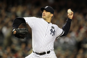NEW YORK - OCTOBER 18:  Andy Pettitte #46 of the New York Yankees pitches against the Texas Rangers in Game Three of the ALCS during the 2010 MLB Playoffs at Yankee Stadium on October 18, 2010 in New York, New York.  (Photo by Al Bello/Getty Images)