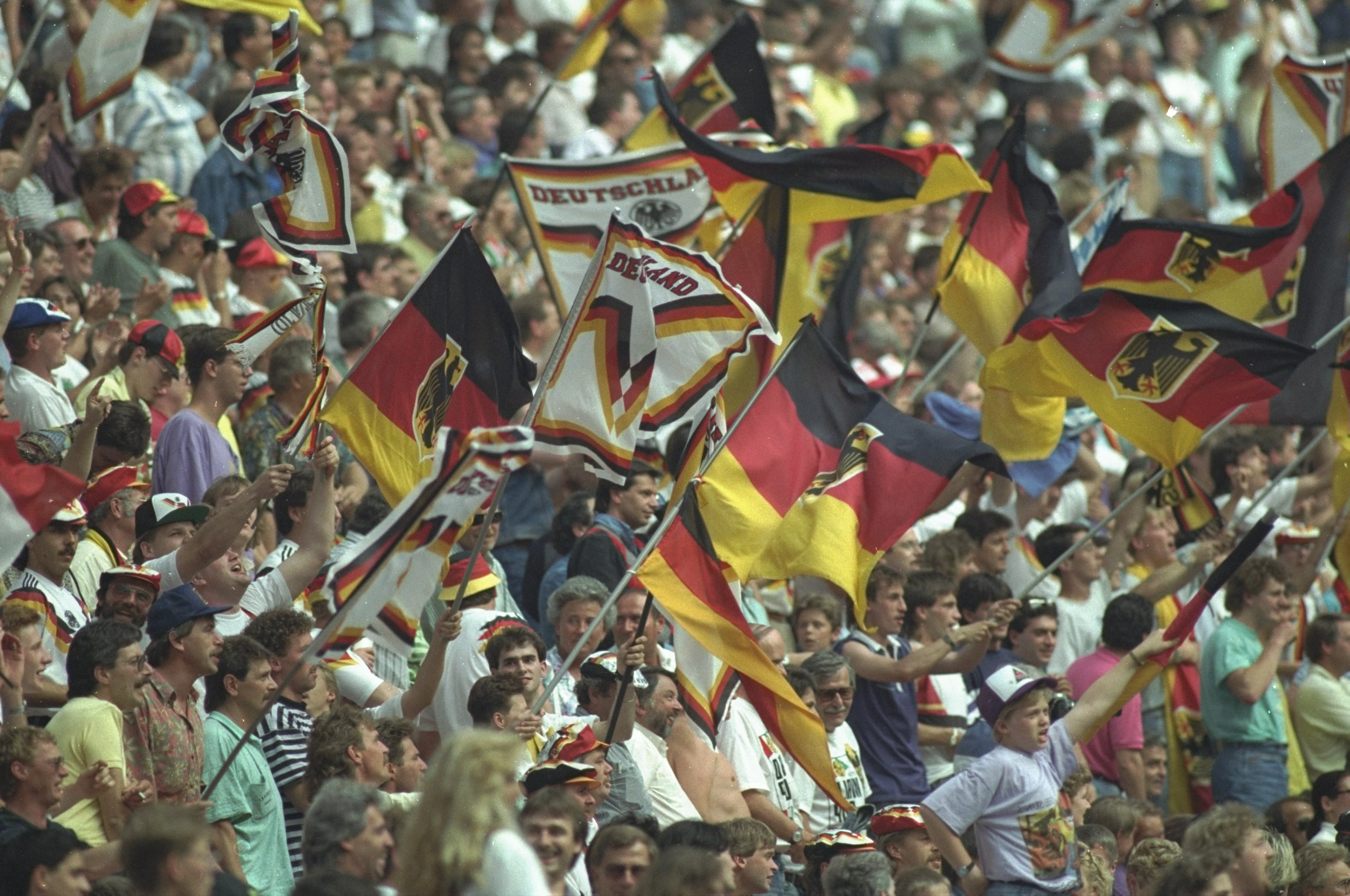 8 Jun 1990:  General view of the West Germany supporters during a World Cup match in Italy. \ Mandatory Credit: Allsport UK /Allsport