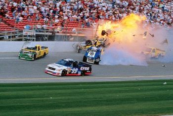 Geoff Bodine's 2000 Daytona crash ripped his truck to pieces.
