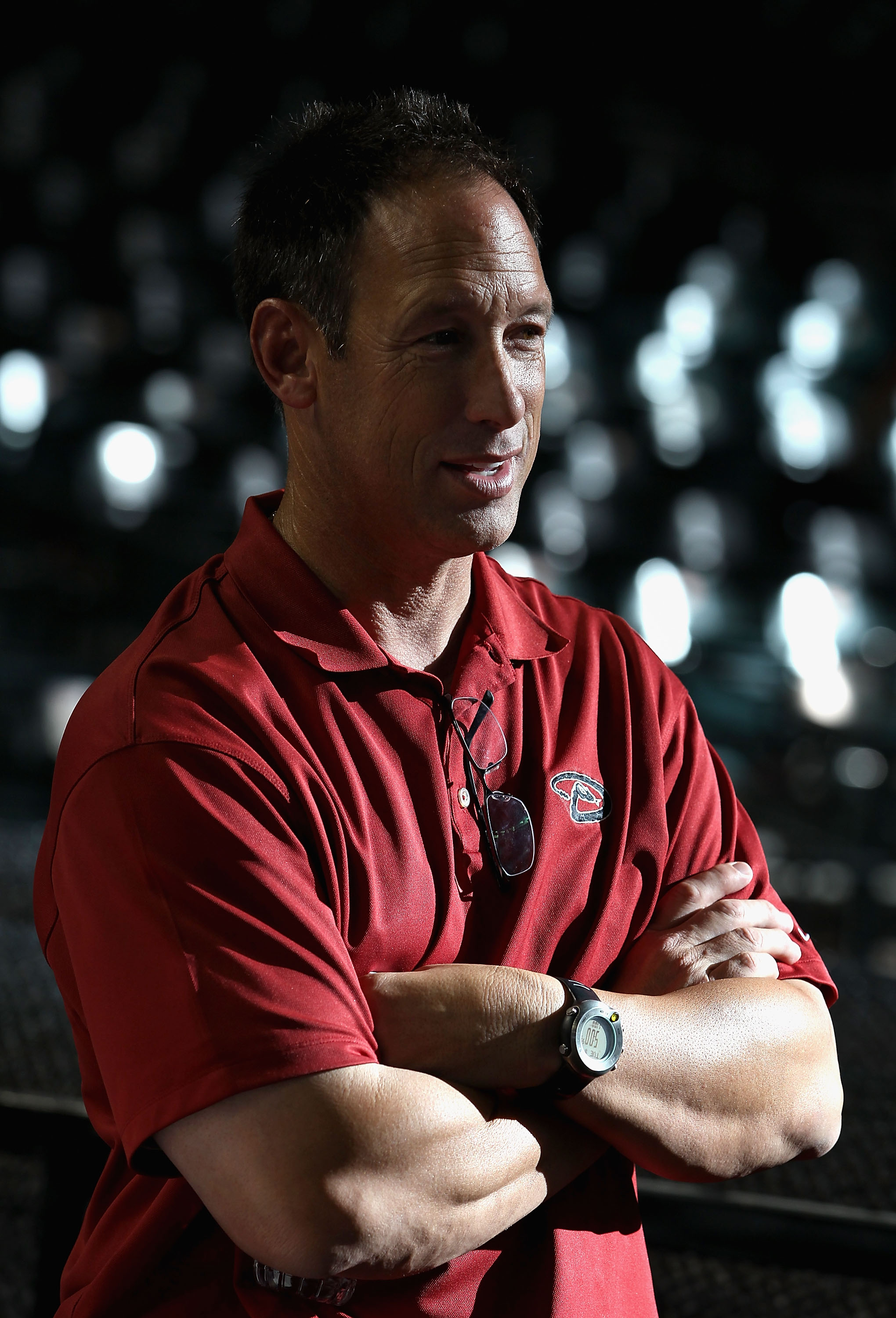 PHOENIX, AZ - MAY 08:  Special Assistant to the President & CEO Luis Gonzalez of the Arizona Diamondbacks stands on the field before the MLB game against the St Louis Cardinals at Chase Field on May 8, 2012 in Phoenix, Arizona.  (Photo by Christian Peters
