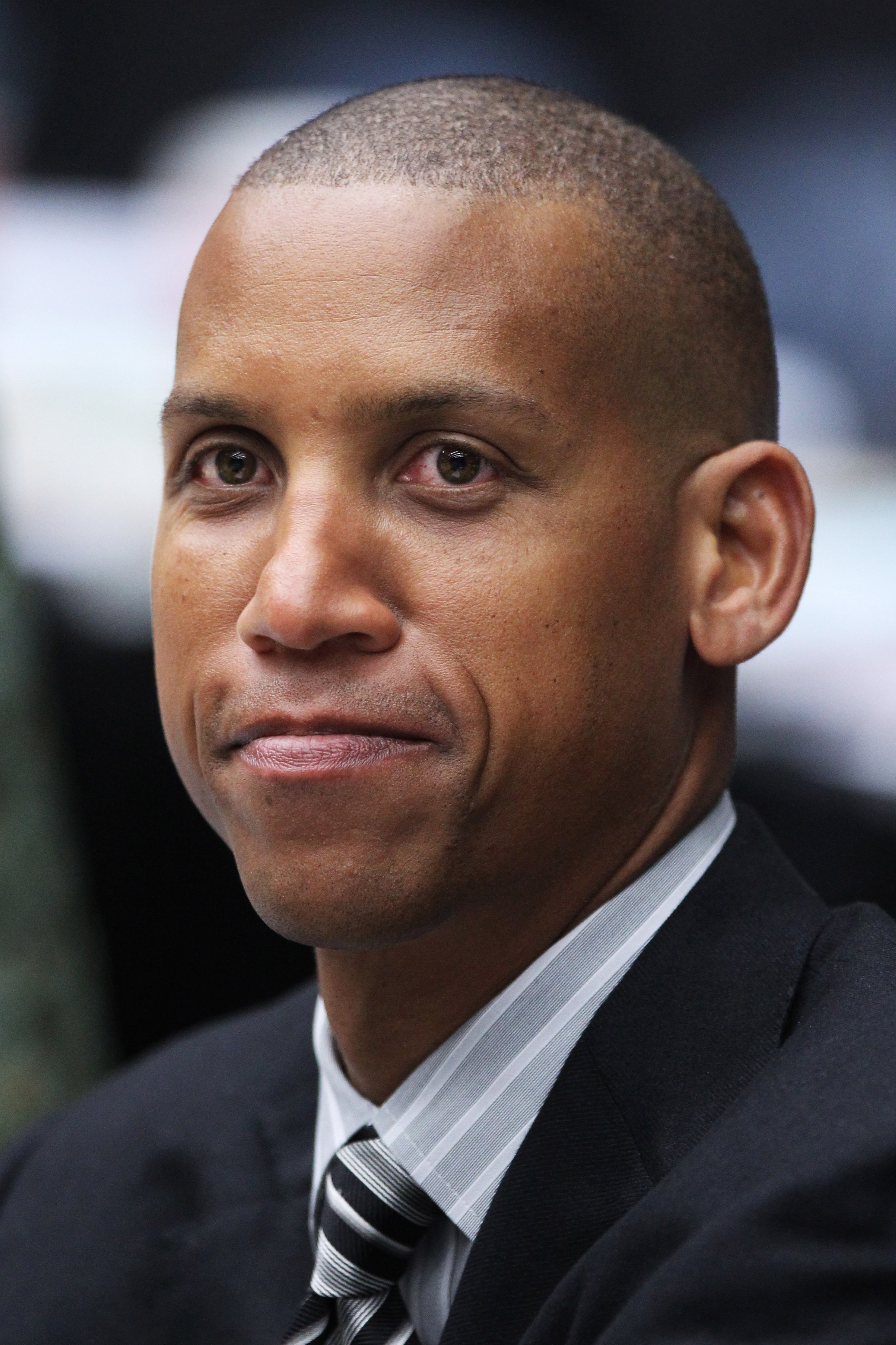 TUCSON, AZ - MARCH 17: Former NBA player Reggie Miller attends the game between the San Diego State Aztecs and the Northern Colorado Bears during the second round of the 2011 NCAA men's basketball tournament at McKale Center on March 17, 2011 in Tucson,
