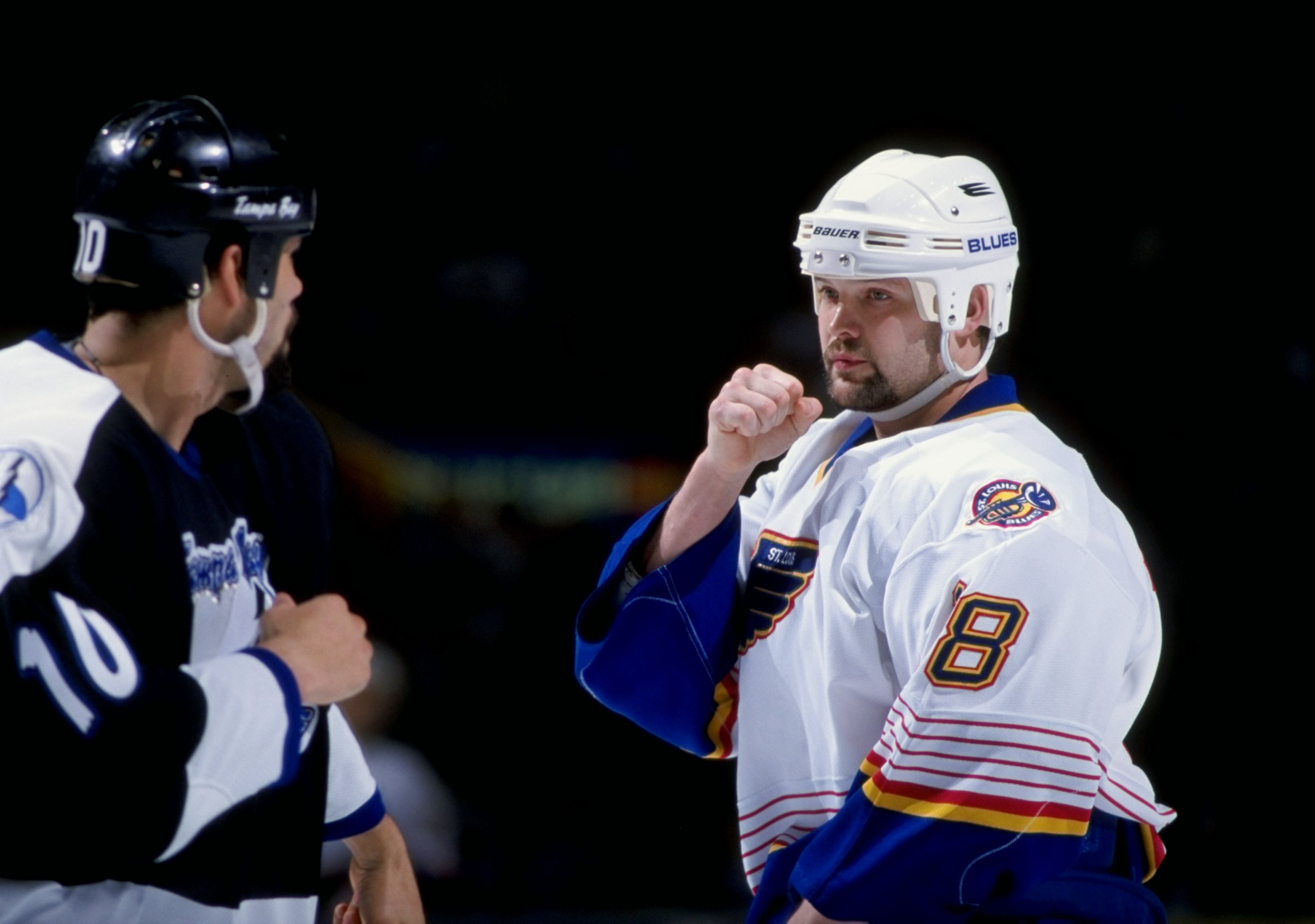 Leftwinger Wendel Clark of the Tampa Bay Lightning looks on during