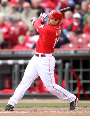 CINCINNATI, OH - MAY 04: Joey Votto #19 of the Cincinnati Reds swings at a pitch during the game against the Houston Astros at Great American Ball Park on May 4, 2011 in Cincinnati, Ohio. (Photo by Andy Lyons/Getty Images)