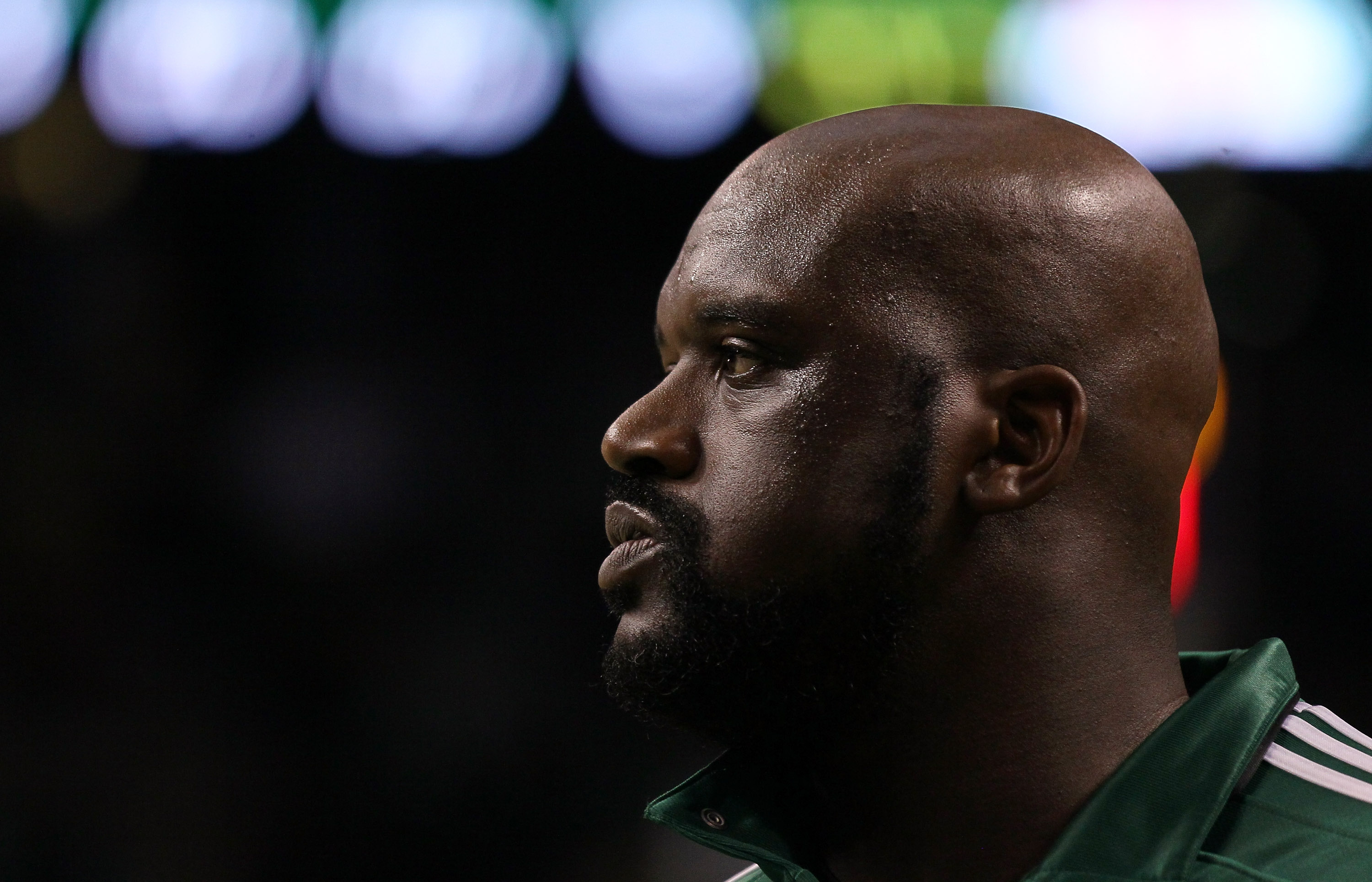 BOSTON, MA - MAY 07: Shaquille O'Neal #36 of the Boston Celtics warms up before Game Three of the Eastern Conference Semifinals in the 2011 NBA Playoffs on May 7, 2011 at the TD Garden in Boston, Massachusetts.  NOTE TO USER: User expressly acknowledges a