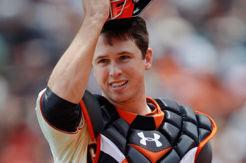 Buster Posey tried to slide headfirst into third base, but the bag won