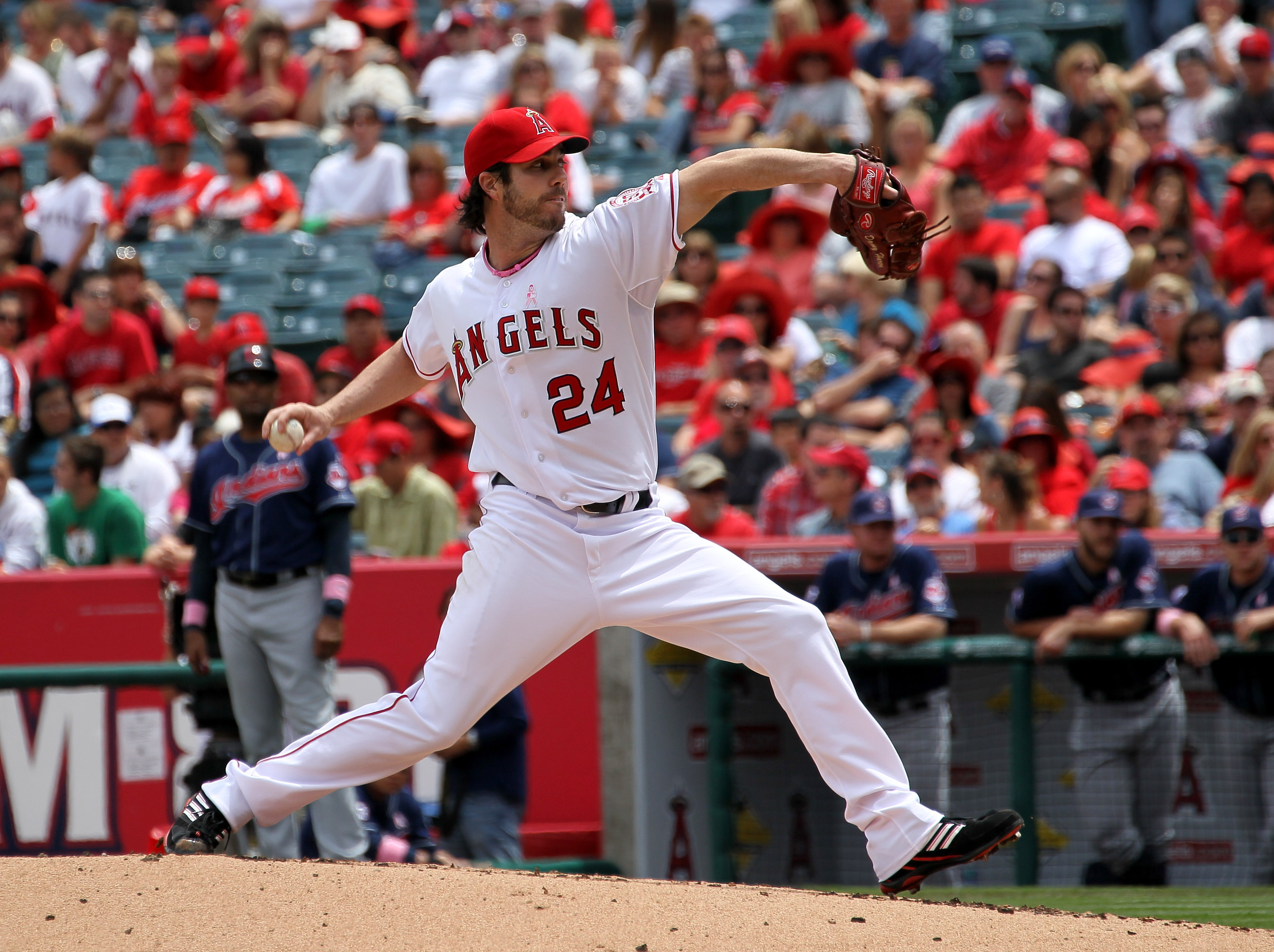ANAHEIM, CA - MAY 08:  Dan Haren #24 of the Los Angeles Angels of Anaheim throws a pitch against the Cleveland Indians on May 8, 2011 at Angel Stadium in Anaheim, California.  (Photo by Stephen Dunn/Getty Images)