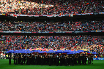 LONDON, ENGLAND - MAY 28:  Dancers perform ahead of the UEFA Champions League final between FC Barcelona and Manchester United FC at Wembley Stadium on May 28, 2011 in London, England.  (Photo by Laurence Griffiths/Getty Images)