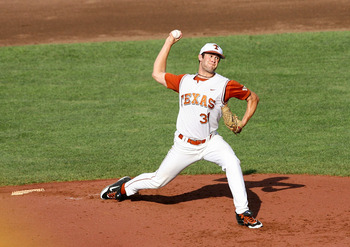 OMAHA, NE - JUNE 22:  Pitcher Chance Ruffin #31 of the Texas Longhorns pitches against the Louisiana State University Tigers during Game One of the 2009 NCAA College World Series at Rosenblatt Stadium on June 22, 2009 in Omaha, Nebraska. (Photo by Elsa/Ge
