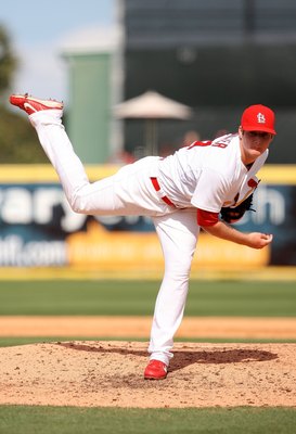 JUPITER, FL - MARCH 10:  Relief pitcher Shelby Miller #91 of the St Louis Cardinals pitches against the Washington Nationals at Roger Dean Stadium on March 10, 2010 in Jupiter, Florida.  (Photo by Doug Benc/Getty Images)