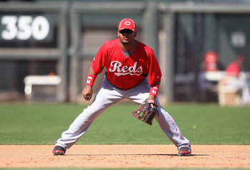 SURPRISE, AZ - MARCH 11:  Infielder Juan Francisco #64 of the Cincinnati Reds in action during the spring training game against the Texas Rangers at Surprise Stadium on March 11, 2011 in Surprise, Arizona.  (Photo by Christian Petersen/Getty Images)
