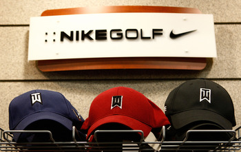 ORLANDO, FL - DECEMBER 12:  A Nike Golf display featuring Tiger Woods caps is shown at a golf shop on December 12, 2009 in Orlando, Florida. Woods announced that he will take an indefinite break from professional golf to concentrate on repairing family re