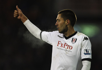 LONDON, ENGLAND - NOVEMBER 27:  Clint Dempsey of Fulham celebrates scoring a goal during the Barclays Premier League match between Fulham and Birmingham City at Craven Cottage on November 27, 2010 in London, England.  (Photo by Ian Walton/Getty Images)