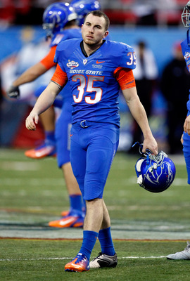 LAS VEGAS, NV - DECEMBER 22:  Kicker Kyle Brotzman #35 of the Boise State Broncos appears on the field before the team's game against the Utah Utes in the MAACO Bowl Las Vegas at Sam Boyd Stadium December 22, 2010 in Las Vegas, Nevada. Boise State Won 26-
