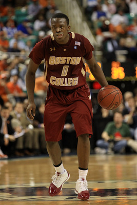 GREENSBORO, NC - MARCH 11:  Reggie Jackson #0 of the Boston College Eagles moves the ball against the Clemson Tigers during the second half in the quarterfinals of the 2011 ACC men's basketball tournament at the Greensboro Coliseum on March 11, 2011 in Gr