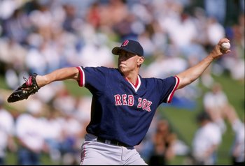 4 Mar 1998:  Pitcher Steve Avery #33 of the Boston Red Sox in action during a spring training game against the Atlanta Braves at the Disney Wide World of Sports Stadium in Orlando, Florida. The Braves defeated the Red Sox 4-3. Mandatory Credit: Andy Lyons