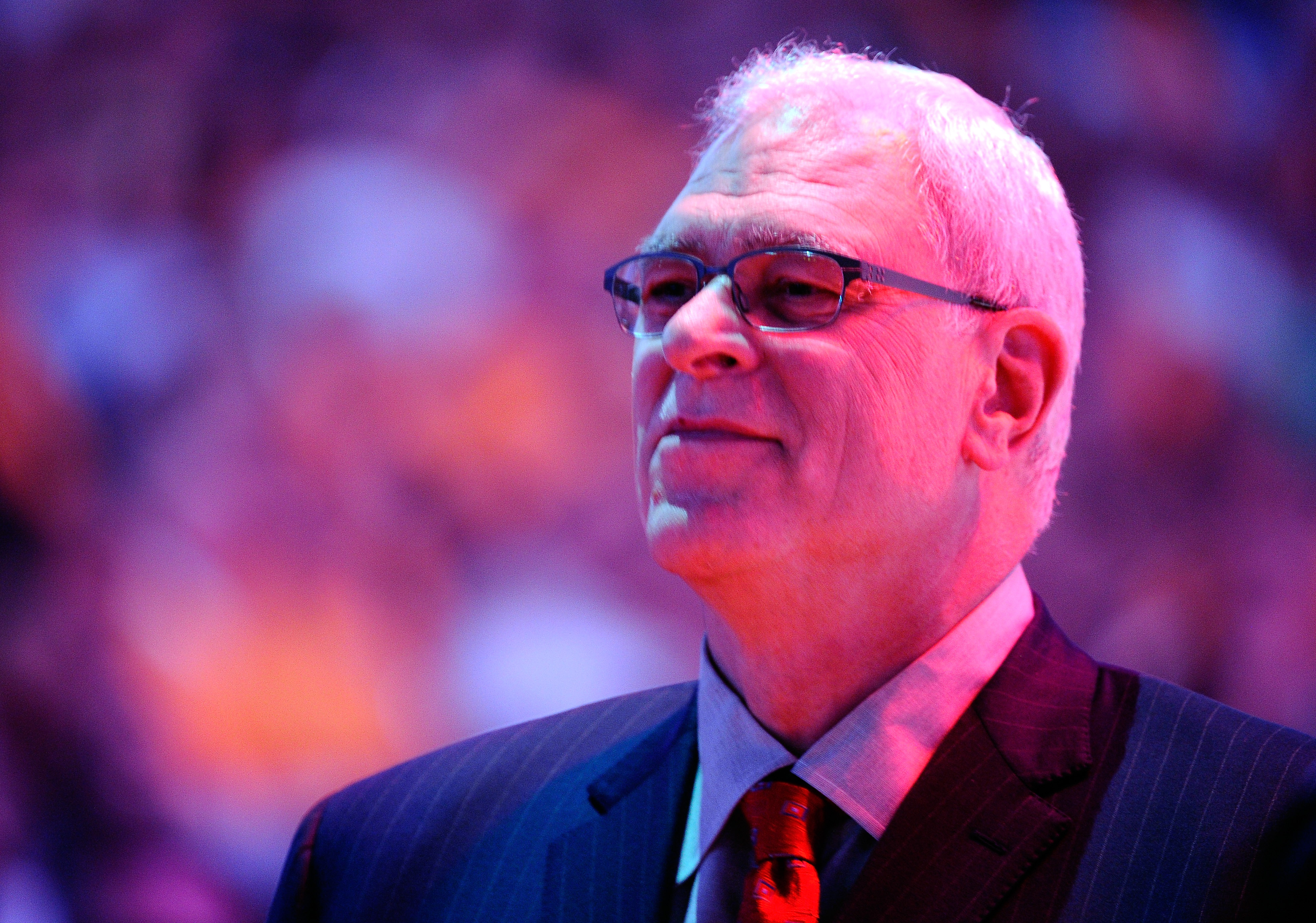 LOS ANGELES, CA - MAY 02:  Head coach Phil Jackson of the Los Angeles Lakers looks on during the national anthem before the Lakers take on the Dallas Mavericks in Game One of the Western Conference Semifinals in the 2011 NBA Playoffs at Staples Center on