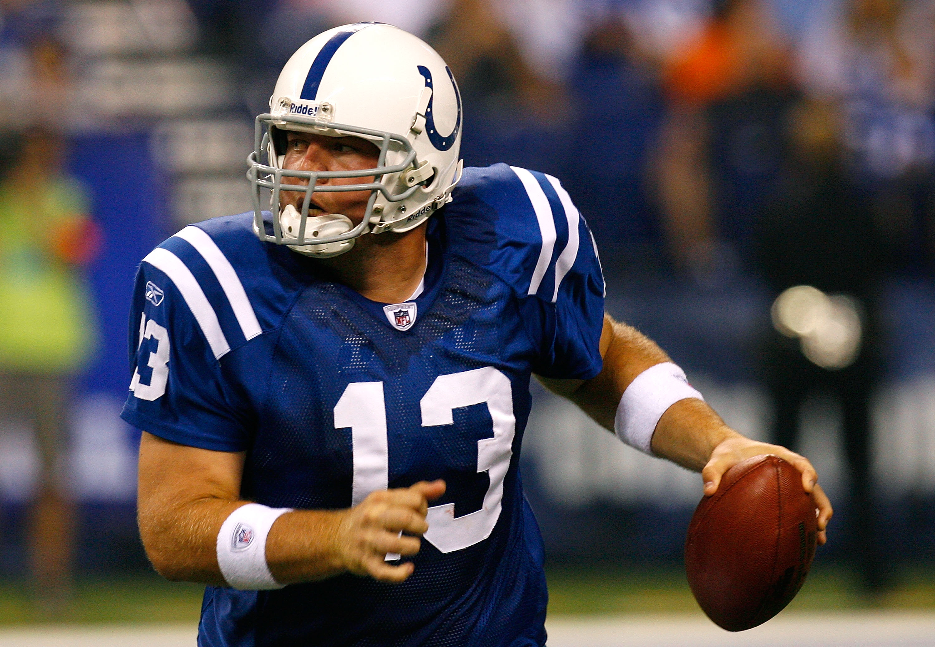 INDIANAPOLIS - AUGUST 28:  Backup quarterback Jared Lorenzen #13 of the Indianapolis Colts against the Cincinnati Bengals during the game at Lucas Oil Stadium on August 28, 2008 in Indianpolis, Indiana.  (Photo by Kevin C. Cox/Getty Images)