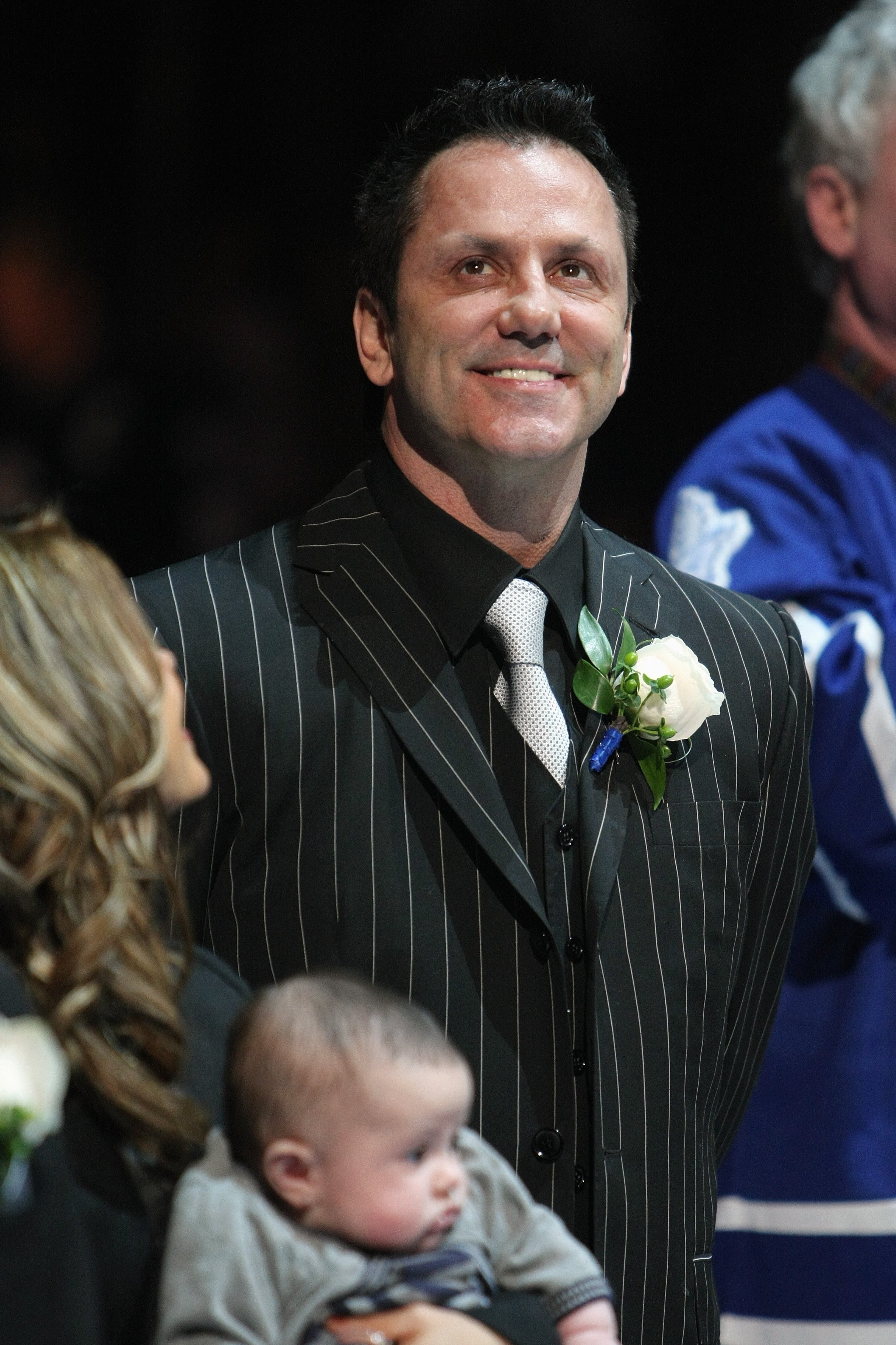 TORONTO - JANUARY 31:  Former Toronto Maple Leafs player Doug Gilmour smiles during a ceremony raising his #93 jersey to the rafters before the game against the Pittsburgh Penguins at Air Canada Centre on January 31, 2009 in Toronto, Ontario, Canada. (Pho