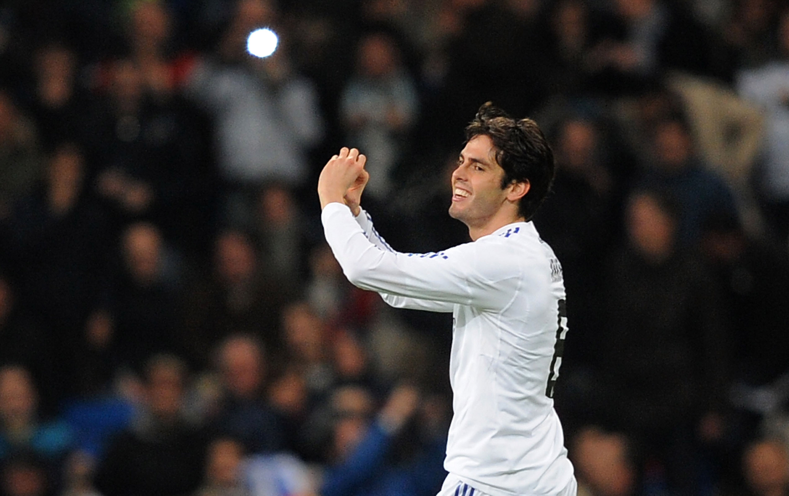 MADRID, SPAIN - JANUARY 09:  Kaka of Real Madrid celebrates after scoring Real's fourth goal during the La Liga match between Real Madrid and Villarreal at Estadio Santiago Bernabeu on January 9, 2011 in Madrid, Spain.  (Photo by Denis Doyle/Getty Images)