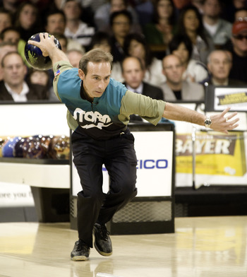 WICHITA, KS - OCTOBER 26:  Norm Duke rolls a strike in the finals of the PBA World Championships held at the Northrock Lanes on October 26, 2008 in Wichita, Kansas. (Photo by Craig Hacker/Getty Images for PBA)