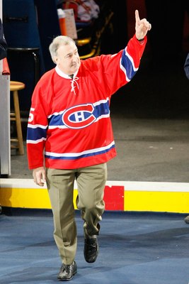 MONTREAL- JANUARY 8:  Former Montreal Canadiens player Guy Lapointe waves to fans during pre-game ceremonies before the game between the Toronto Maple Leafs and the Montreal Canadiens at the Bell Centre on January 08, 2009 in Montreal, Quebec, Canada.   T