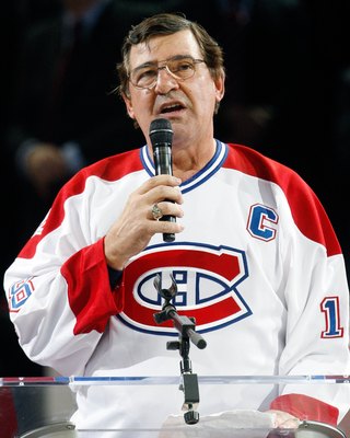 MONTREAL- DECEMBER 4:  Former Montreal Canadien Serge Savard speaks to fans during the Centennial Celebration ceremonies prior to the NHL game between the Montreal Canadiens and Boston Bruins on December 4, 2009 at the Bell Centre in Montreal, Quebec, Can