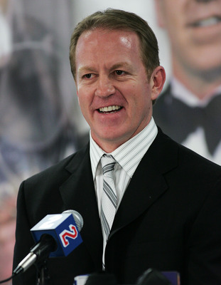 NEW YORK - JANUARY 24:  Former New York Ranger Brian Leetch speaks to the media after the ceremony to retire Leetch's #2  jersey on January 24, 2008 at Madison Square Garden in New York City.  (Photo by Mike Stobe/Getty Images)