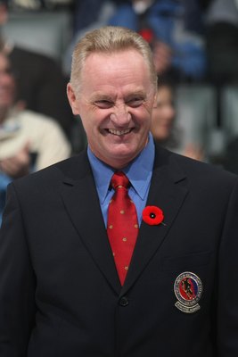 TORONTO, ON - NOVEMBER 08:  Hockey Hall of Famer Larry Robinson looks on before the Toronto Maple Leafs game against the Montreal Canadiens on November 8, 2008 at the Air Canada Centre in Toronto, Ontario, Canada.  (Photo by Bruce Bennett/Getty Images)