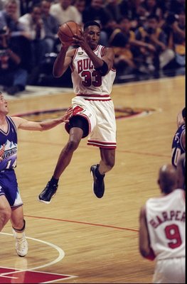 10 Jun 1998:  Scottie Pippen #33 of the Chicago Bulls in action during the NBA Finals Game 4 against the Utah Jazz at the United Center in Chicago, Illinois. The Bulls defeated the Jazz 86-82. Mandatory Credit: Al Bello  /Allsport