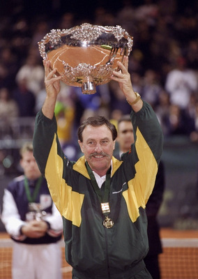 5 Dec 1999:  John Newcombe the Australian Captain holds the Davis Cup after Australia beat France played in Nice, France. \ Mandatory Credit: Clive Brunskill /Allsport