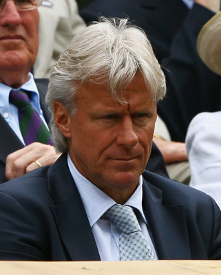 LONDON - JULY 06:  Five times Wimbledon Champion Bjorn Borg watches the men's singles Final on day thirteen of the Wimbledon Lawn Tennis Championships at the All England Lawn Tennis and Croquet Club on July 6, 2008 in London, England.  (Photo by Clive Bru